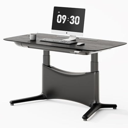 COLAMY Electric Standing Desk 55x28 Inch, Wobble-Free Dual Motor Sit Stand Up Home Office Computer Desk, Motorized Workstation Gamer Studio Table with Drawers, Outlets & Footrest,Black Oak - color: Black Oak + Black