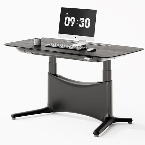 COLAMY Electric Standing Desk 55x28 Inch, Wobble-Free Dual Motor Sit Stand Up Home Office Computer Desk, Motorized Workstation Gamer Studio Table with Drawers, Outlets & Footrest,Black Oak - color: Black Oak + Black