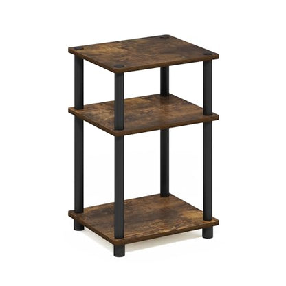 Furinno JUST Side Table, 3-Tier End Table, Open Shelves Night Stand, Bedside Table, Toolless Assembly, for Living Room, Bedroom, Bathroom, Amber Pine - color: Amber Pine/Black, size: 3-Tier, Round Pole, style: 1-Pack