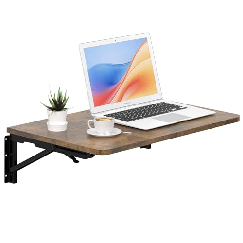 TEAMIX Wall Mounted Folding Table for Small Spaces, Rustic Floating Desk | Heavy-duty Brackets, 22 x 15.7 inch, Space-saving, Use as Home Office Desk, Laundry Shelf, Drop Leaf Table for Kitchen/RV - color: Brown, size: 22"W x 15.7"D