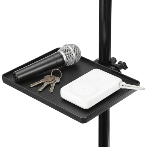 Milisten Microphone Stand Tray Holder with O-Style Clamp: 22x16.5cm Sound Card Rack Pole Mount Shelf - ABS Plastic Clip On Tray Fits 1.8-3cm Diameter Poles - 3kg Max Load for Music Studio Accessories