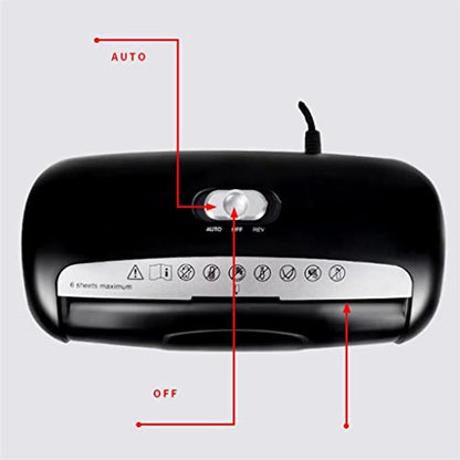6 Cross-Cut Shredder Micro-Cut Paper Photo Portable Electric Silent A4 Office Home with 10L Capacity