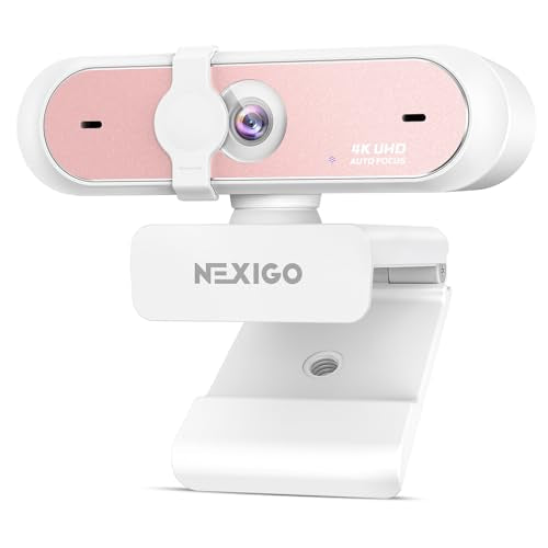 NexiGo N660P Pro 4K Webcam with Distortion-Free Lens, 1080p 60 fps Autofocus USB Streaming Camera, 3DNR, Noise-Canceling Mics & Privacy Cover, Web Cam for Gaming/Live Streaming/PC/Mac/Switch 2, Pink - style: 4K Webcam with Cover