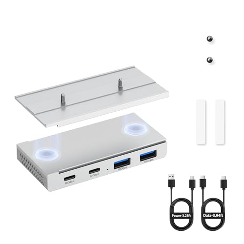 EJAY Magnetic 4-Port (2A2C) Hub 10Gbps for Mac & Windows | Aluminum | Flexible Mount | Attaches Under Desk | Monitor | Iron Objects - color: Silver, size: Hub+1 Slide Rail