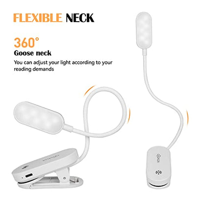VAVOFO Rechargeable Book Light, 14 LEDs Eye Care Clip On Amber Reading Light for Bookworms Reading in Bed with 9 Colors 9 Brightness (White) - color: White