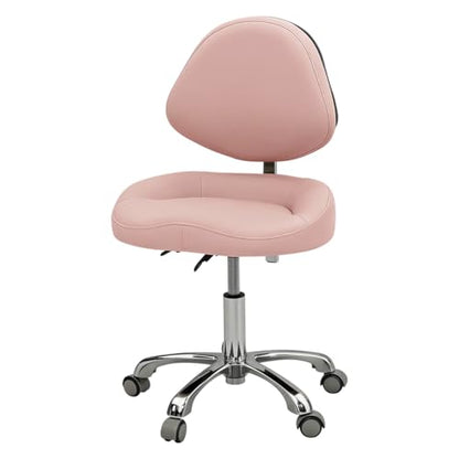 Saddle Stool Rolling Chair for Medical Massage Salon Spa Drafting,Adjustable Hydraulic Stool with Wheels (Pink with Backrest) - color: Pink With Backrest