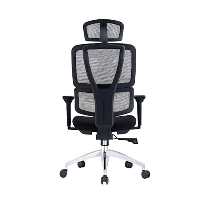 SUNLINE Elevate Office Chair - Ergonomic & Adjustable Lumbar Support System with Aluminum Base - 4D Curved Mesh Headrest & 3D Armrest Chair, Tilt Control - color: Black - Back Support