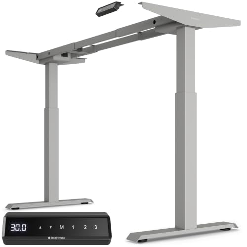 Desktronic Height Adjustable Standing Desk Frame — Ergonomic Sit Stand Desk Frame, Electric Dual Motor, USB & USB-C Charging, Wobble-Free, Touchscreen, 3 Memory Presets, Anti-Collision - color: Grey