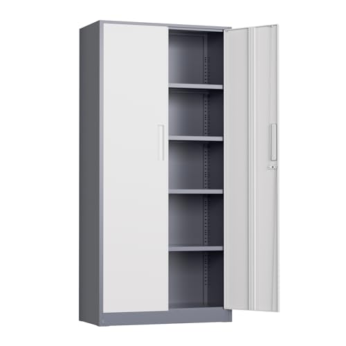 Oakmont Metal Storage Cabinet for Tool Organization, 72" Lockable Garage Storage Cabinets with 2 Doors and 4 Adjustable Shelves, Locking File Cabinet for Office, Home, School (72“ Standard-GreyWhite) - color: Greywhite, size: 72" H x 32" W x 16" D