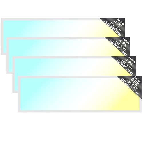 4 Pack 1x4 LED Flat Panel Light Drop Ceiling Office Fixture 5 CCT 3000K-6500K Adjustable & 5 Wattage 15W-20W-30W-40W-50W Selectable, 0-10V Dimmable，Flush Mount Ceiling Light - size: 1x4 4PACKS