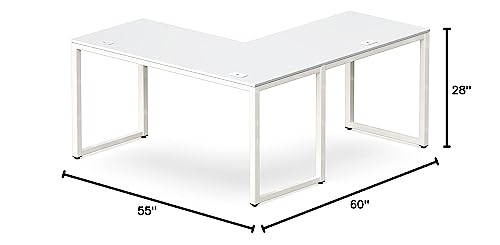 SHW 55 x 60 Commercial-Grade L-Shape Corner Office Computer Desk, White | 10-Year Limited Warranty - color: White