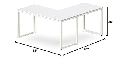 SHW 55 x 60 Commercial-Grade L-Shape Corner Office Computer Desk, White | 10-Year Limited Warranty - color: White