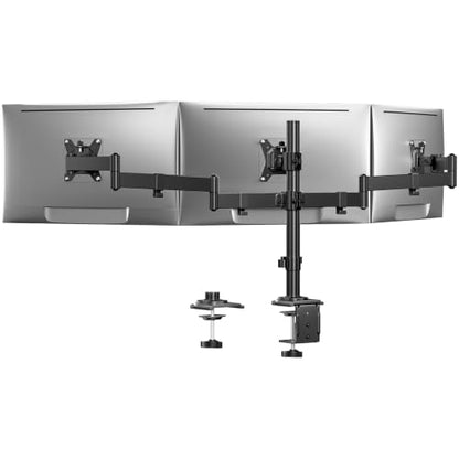 HUANUO Triple Monitor Mount for 13-27 Inch Screens | Tilt, Swivel, Rotation, Heavy Duty Monitor Desk Mount with C-Clamp, Grommet Base, VESA 75/100mm, Holds up to 22 lbs per Arm