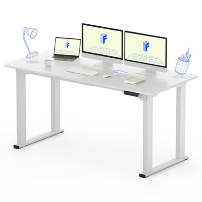 FLEXISPOT 4-Leg Standing Desk, 63"x28", Electric Height Adjustable, White - size: 63"x28"
