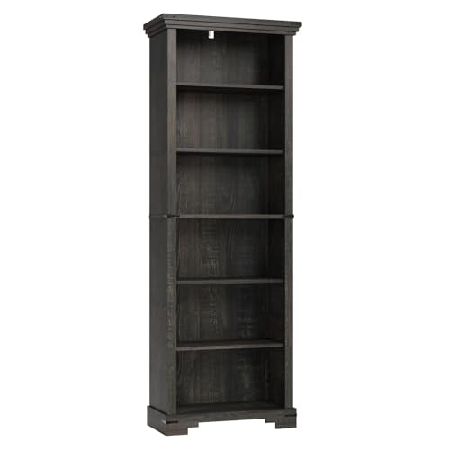 6-Tier Farmhouse Bookshelf, 73 inch Tall Book Shelf with Unique Design & 2 Adjustable Shelves, Wooden Bookshelf for Study Room, Living Room, Kitchen, Bedroom (Black) - color: Black, size: 6-tier