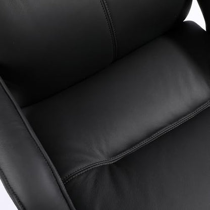 Genuine Leather Modern Executive Chair High-Back Support 90 to 150 Degrees Tilt and Upholstered Home Desk Chair with Base 360LB Capacity Swivel Computer Office Chair (Black) - color: Black