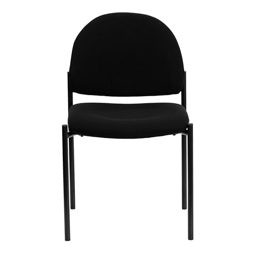 Flash Furniture Tania Comfort Black Fabric Stackable Steel Side Reception Chair | Contoured Cushions, Powder Coated Frame, Cross Braced Seat, Durable Construction, Commercial Use - color: Black Fabric