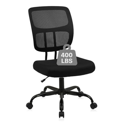 CLATINA Armless Home Office Chair, Small Ergonomic Mesh Back Desk Chair with Lumbar Support and Wheels, Adjustable Height 360° Swivel Rolling Computer Task Chair for Conference Waiting, Black - color: Black-sprain, size: 1 Pack