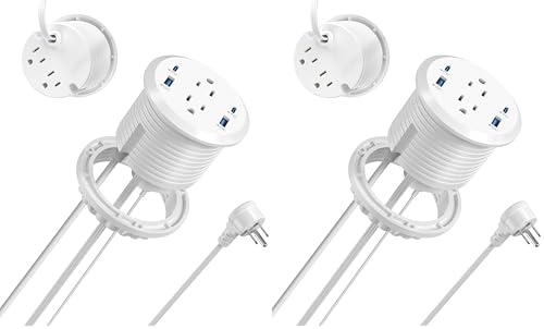 Jgstkcity Power Strip,Flush Mount Recessed Power Grommet,65W USB C Fast Charging,3-Inch Hole, 4 Outlets & 4 Ports, Ideal for Desktop & Countertop Outlet,Dual-Sided (White, 10FT) (Pack of 2) - color: White, size: 10FT (Pack of 2)
