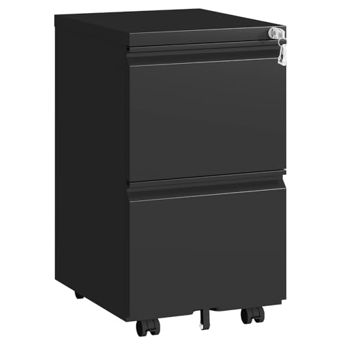 Small File Cabinet for Home Office,Metal Mobile Organizer Letters/Legal/A4 | Fully Assembled,Under Desk,Rolling,Central Locking System,2 Drawer,Pencil Tray,Hanging File Bar,Anti-Tipping Caster - color: Black, size: 17.7"D x 15.35"W x 26.57"H
