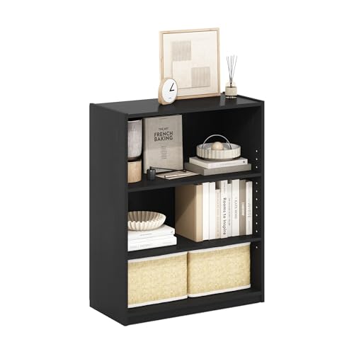 Furinno GEHRY Book Shelf, 3-Tier Small Bookshelf, Bookcase with Adjustable Shelves, 11.6 x 24.8 x 31.6, for Organization and Storage, for Living Room, Bedroom, Home Office, Blackwood - color: Blackwood, size: 3-Tier, 25" Wide