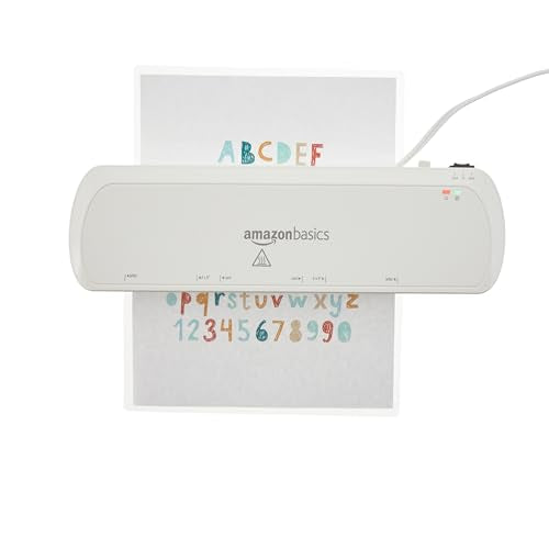 Amazon Basics 9-Inch Thermal Laminator Machine with Quick Warm-Up, 2 Heat Settings, Jam Release for Documents and Photos, White - size: 9-Inch