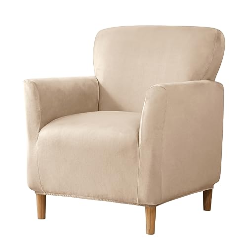 LiveGo Stretch Mid Century Modern Armchair Slipcover 1-Piece Jacquard Accent Chair Covers with Arms Soft Waterproof Chair Slipcovers for Living Room Furniture Protector Office (Velvet Cream) - color: Velvet Cream