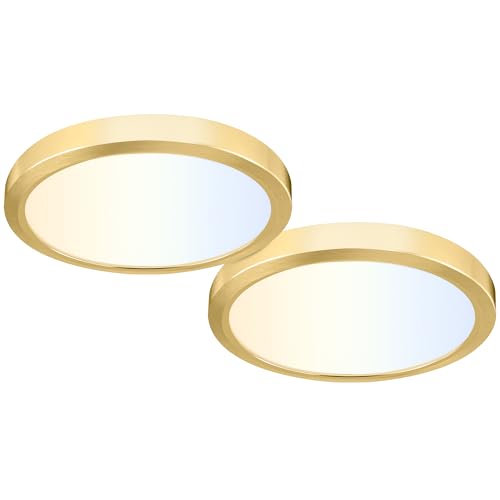 hykolity 9 Inch Selectable CCT LED Round Flat Panel Light,1800LM,2 Pack | 18W 3000K/4000K/5000K, Edge-Lit Flush Mount Ceiling Light Fixture for Kitchen, Bedroom, Laundry and Closet Room,Gold - color: Gold, size: 9 inch