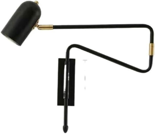 Modern Industrial Swing Arm Wall Sconce Black and Gold Metal Adjustable Long Arm Fixture Wall Mounted Lamp for Bedroom Bedside Reading Living Room Task Light Oldsix-66(Black) - color: Black