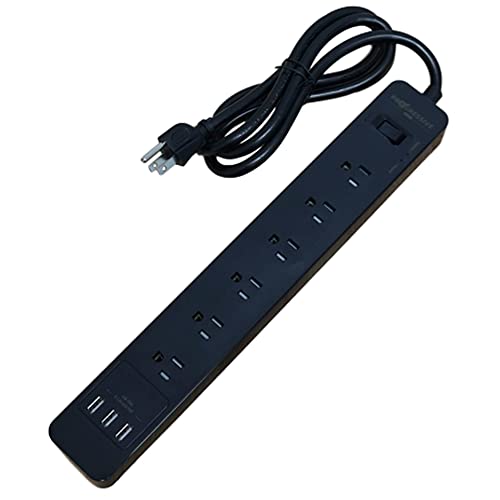 6 Plug Power Strip with USB Ports and Under Desk or Wall mounting - Black - color: Black