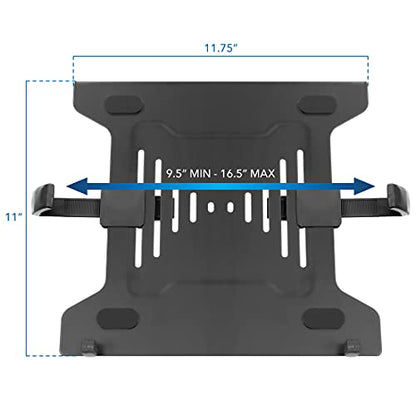Mount-It! Laptop Tray for Monitor Arm, VESA Laptop Mount Tray for 75x75 & 100x100 Monitor Arms, Ventilated Steel Notebook Holder with Adjustable Clips, Fits Laptops up to 16.5" Wide