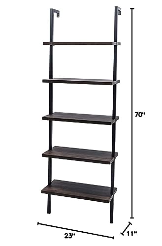Ladder Bookshelf, 5-TierWood Ladder Bookcase with Metal Frame Open Bookcase Freestanding Bathroom Storage Rack Plant Stand for Living Room, Bedroom, Office, Easy Assembl (Dark Brown) - color: Dark Brown