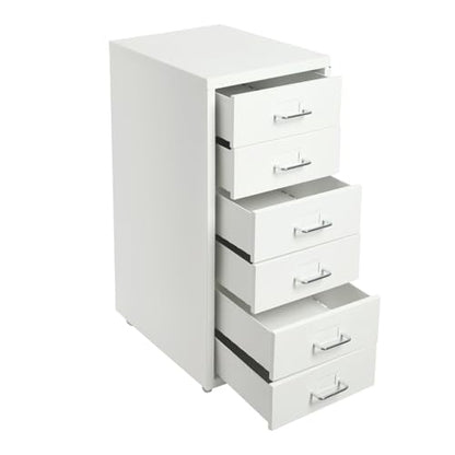 6 Drawers File Cabinet with Lock Rolling Mobile Filing Cabinet with Wheels Under Desk Vertical Filing Cabinet for Office/Home Metal (White) - color: White