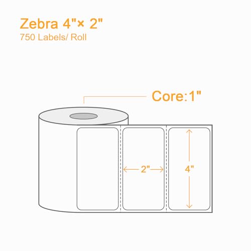 (9,000 Labels/12 Rolls) Labelebal 3-Proof 1" Core 12 Rolls 4" x 2" Inch Direct Thermal Labels, Address Shipping Labels Compatible with Rollo & Zebra Desktop Printers Adhesive - color: Zb-4''x2''-12 Rolls-9000 Labels