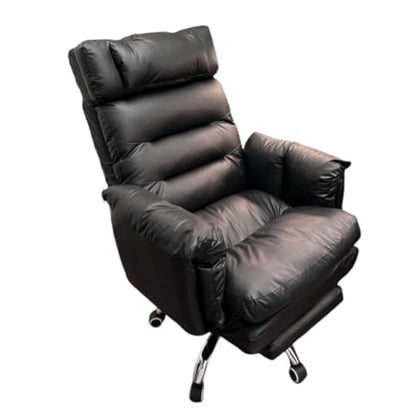 Big & Tall Office Chair with Footrest, High-Back Leather Executive Desk Chair with Lumbar Support and Padded Armrests, for Bedroom, Study, Gaming Room, Living Room, Office, and Study(Black) - color: Black