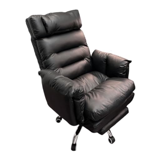 Big & Tall Office Chair with Footrest, High-Back Leather Executive Desk Chair with Lumbar Support and Padded Armrests, for Bedroom, Study, Gaming Room, Living Room, Office, and Study(Black) - color: Black