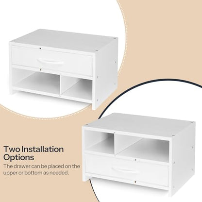 HOOBRO Desktop Printer Stand, Printer Stand Shelf Organizer with Drawer, Wooden Under Desk Printer Table, Storage Shelf, for Home Office White WT08PS01