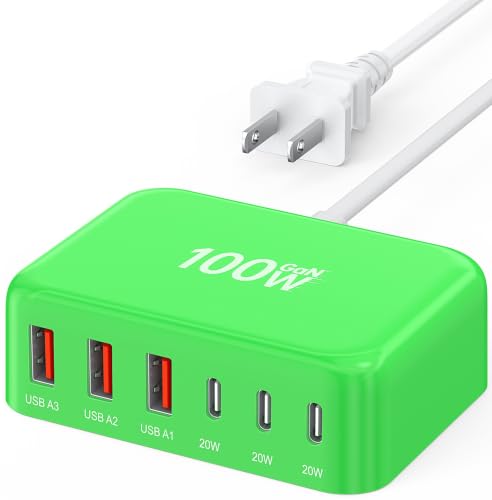 USB Fast Charger Block 50% Smaller 100W Max 6-Port GaN USB Charging Station - color: E-Green, size: 100W
