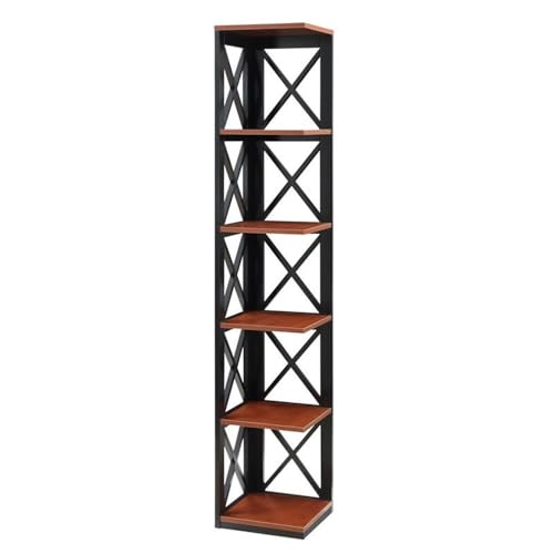 Convenience Concepts Oxford Corner Bookcase 12" - 5-Tier Slim Farmhouse Bookcase for Modern Living & Family Room, Media Storage Organizer for Home Office Library, Tall Shelving Unit, Cherry/Black - color: Cherry/Black