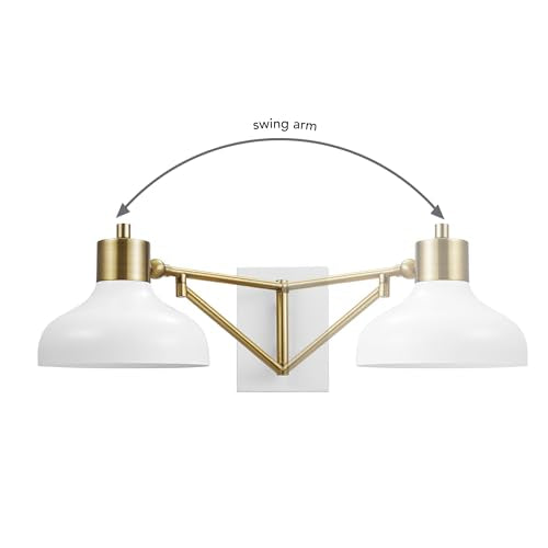 GLOBE Electric 51344 1-Light Plug-in or Hardwire Swing Arm Wall Sconce, White, Brass Accents, White-Cloth Cord, Mounted Bedside Lamp, Kitchen Sconces Wall-Lighting, Bulb Not Included (Pack of 2) - size: 5.75" (Pack of 2)