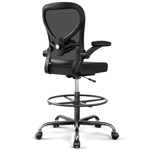 Alolo Drafting Office Chair with Foot Rest,Ergonomic Chair with Footrest for Standing Desk,Adjustable Mesh Lumbar Support Chairs with Flip-up Armrest and Heavy Duty Rolling(Black)