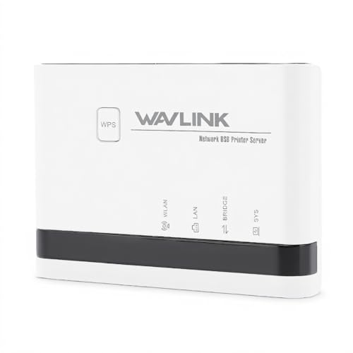 Wireless Print Server, 10/100Mbps Ethernet to USB 2.0 Network Print Server, Share up to 4 Printers, Ethernet USB Printer Server Adapter for 8 10 11, for OS X (with Power Cord)