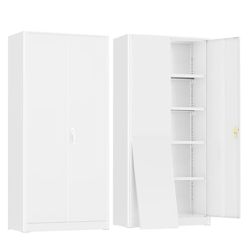 Greenvelly 72" Metal Garage Storage Cabinet, White Garage Storage Cabinet with Doors and Adjustable Shelves, Steel Lockable File Cabinet for Home Office, Garage, School(32" W x 16" D) ﻿ - color: White, size: 72"