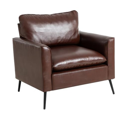 Okeysen Modern Leather Chairs, Oversized Arm Sofa, Mid-Century Accent Chair for Waiting Room and Bedroom Comfy, Upholstered Single Sofa Reading Chair - color: Reddish Brown, size: set of 1