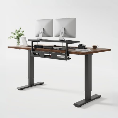 FLEXISPOT Standing Desk with Monitor Riser & Cable Management - color: Black Walnut, size: 63x28"
