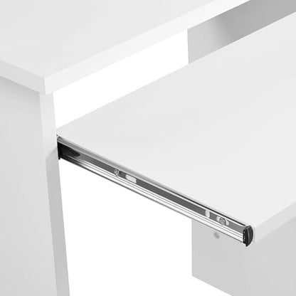 Yaheetech Computer Desk with Keyboard Tray, Drawers, and Shelves, White | This Desk Has a Pull-Out Keyboard Tray, a Drawer, and an Adjustable Open Shelf for Books, Files, and Home Office Supplies. - color: White