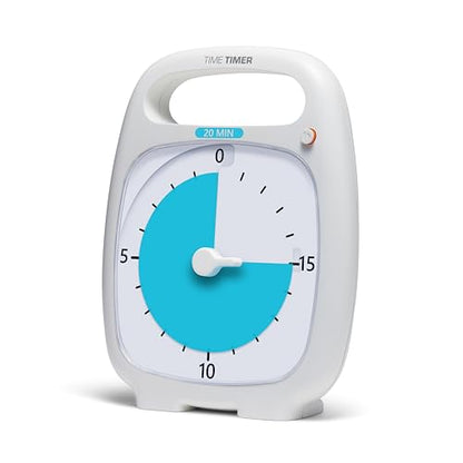 TIME TIMER Plus 20 Minute Desk Visual Timer - Countdown Timer with Portable Handle for Classroom, Office, Homeschooling, Study Tool with Silent Operation (White) - style: 20 Minutes