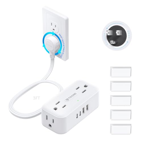 TROND 360° Rotating Flat Plug Short Extension Cord 3ft, 13A/1625W, White - color: White, size: 3FT(13A)