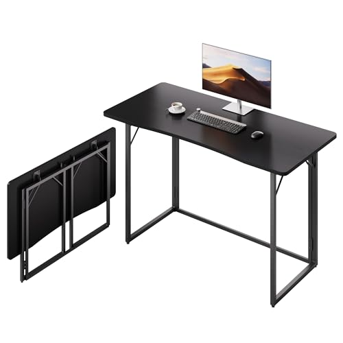 JOYMOOP Black 47.2" Folding Desk, No Assembly Small Foldable Desk for Home, Office, Wooden Top Folding Computer Desk for Working, Writing, Studying - Large Size - color: Black, size: 47.2" Width
