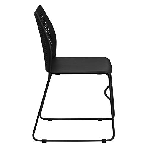 EMMA + OLIVER Home and Office Black Sled Base Stack Chair with Air - color: Black